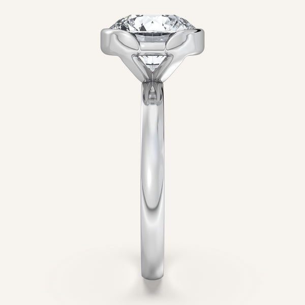 Round Half Bezel Engagement Ring | 14k White Gold