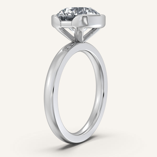 Round Half Bezel Engagement Ring | 14k White Gold