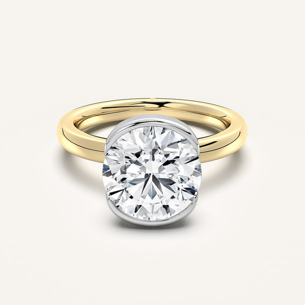 Round Half Bezel Engagement Ring | 18k Two Tone