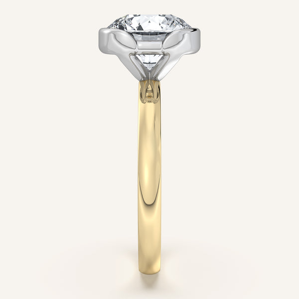 Round Half Bezel Engagement Ring | 14k Two Tone