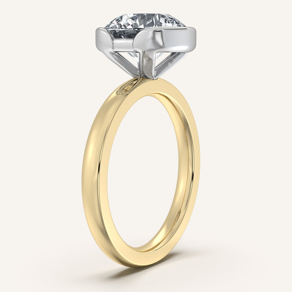 Round Half Bezel Engagement Ring | 18k Two Tone