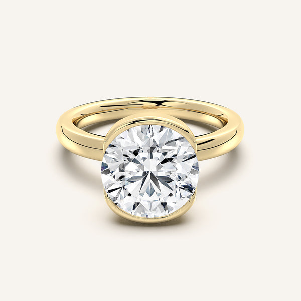 Round Half Bezel Engagement Ring | 14k Yellow Gold
