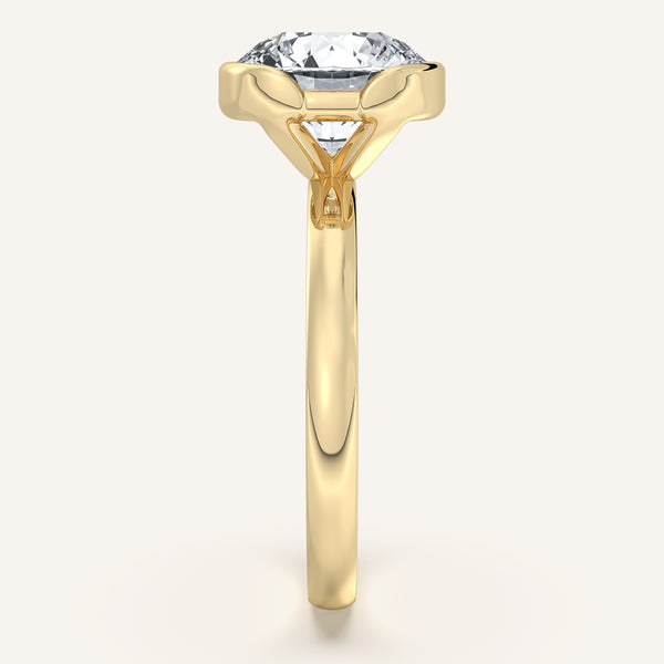Round Half Bezel Engagement Ring | 18k Yellow Gold