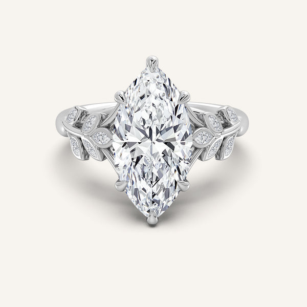 Marquise Floral Low Profile Ring | 18k White Gold