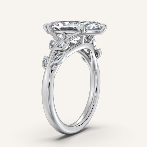 Marquise Floral Low Profile Ring | Platinum