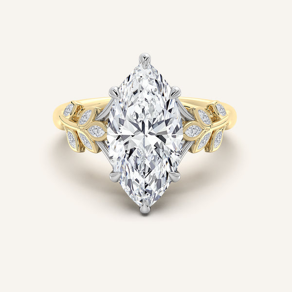 Marquise Floral Low Profile Ring | 18k Two Tone Gold