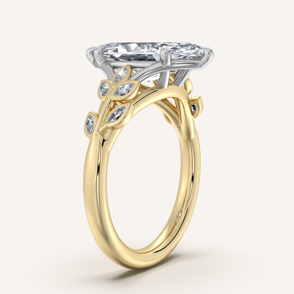Marquise Floral Low Profile Ring | 18k Two Tone Gold