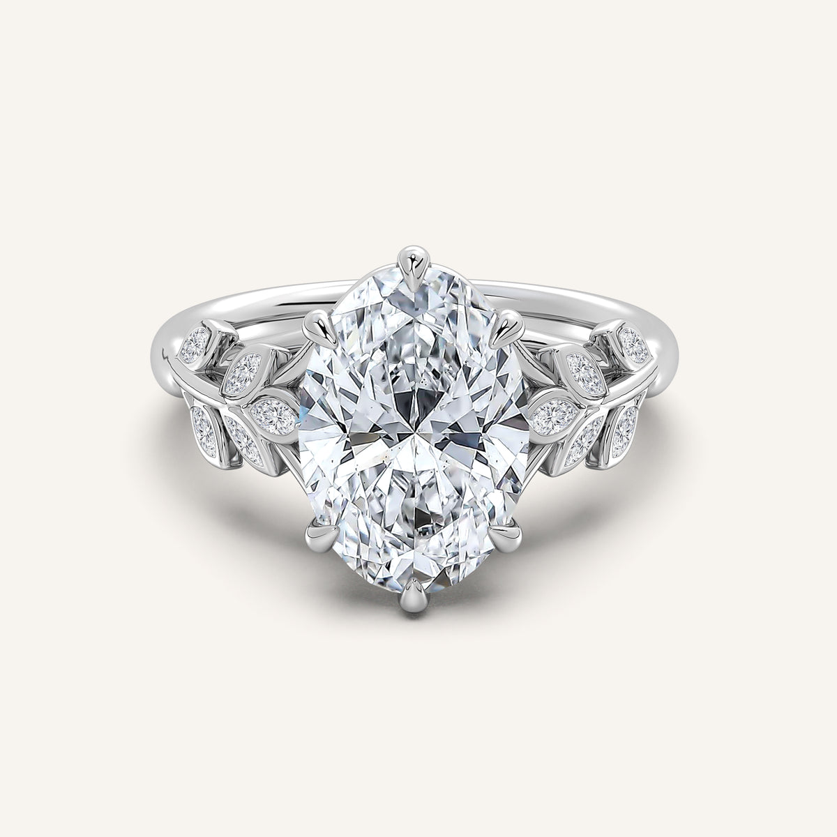 Oval Floral Low Profile Ring in Platinum