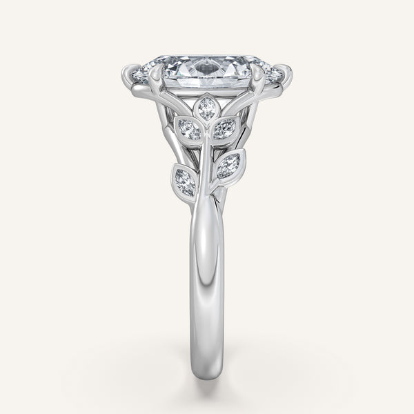 Oval Floral Low Profile Ring | 14k White Gold