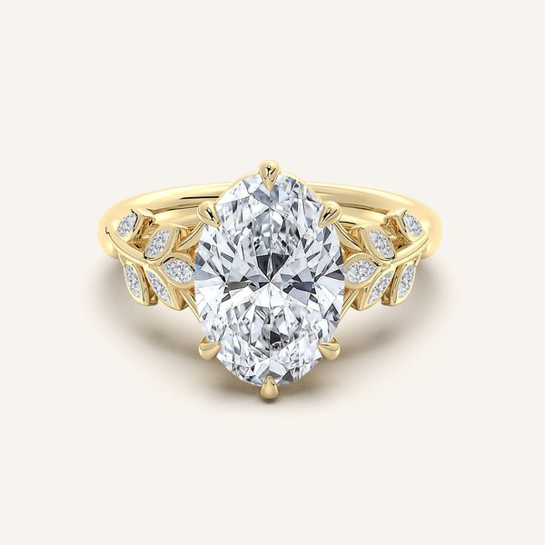 Oval Floral Low Profile Ring | 14k Yellow Gold