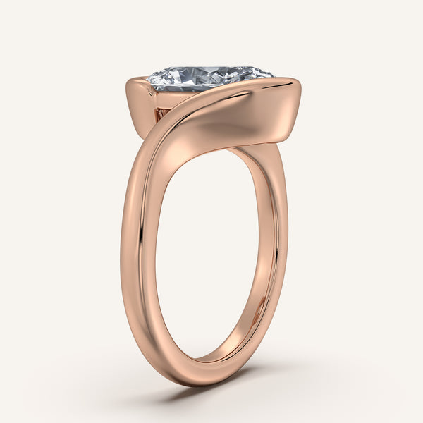 Oval Bypass Half Bezel Ring | 14k Rose Gold