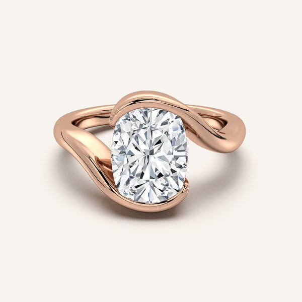 Cushion Cut Bypass Half Bezel Ring | 14k Rose Gold