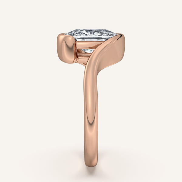 Cushion Cut Bypass Half Bezel Ring | 18k Rose Gold