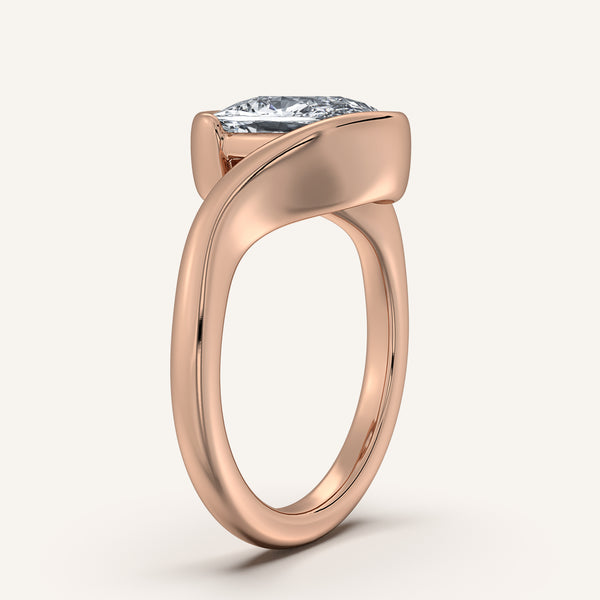 Cushion Cut Bypass Half Bezel Ring | 18k Rose Gold