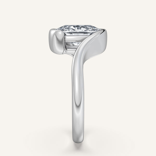 Cushion Cut Bypass Half Bezel Ring | 18k White Gold