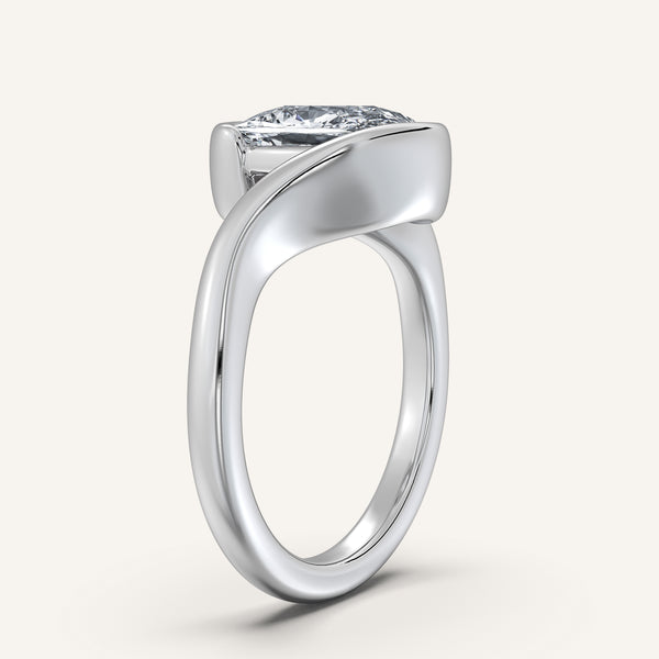 Cushion Cut Bypass Half Bezel Ring | 14k White Gold