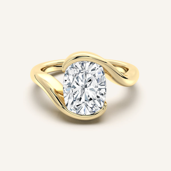 Cushion Cut Bypass Half Bezel Ring | 18k Yellow Gold
