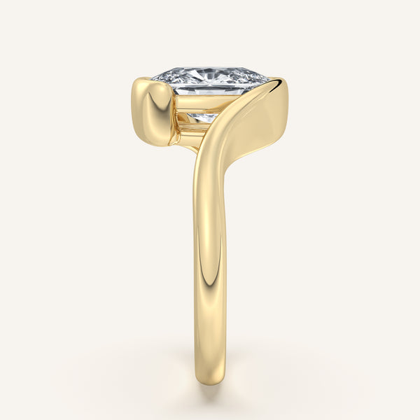 Cushion Cut Bypass Half Bezel Ring | 14k Yellow Gold