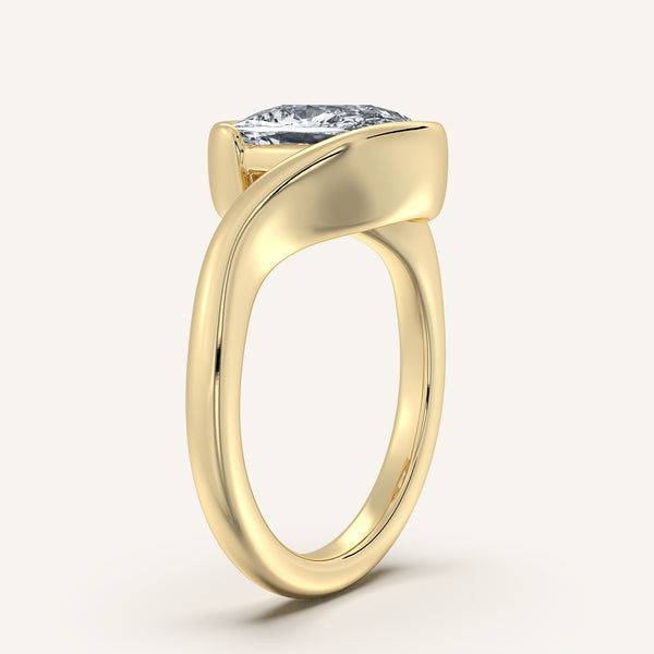 Cushion Cut Bypass Half Bezel Ring | 14k Yellow Gold