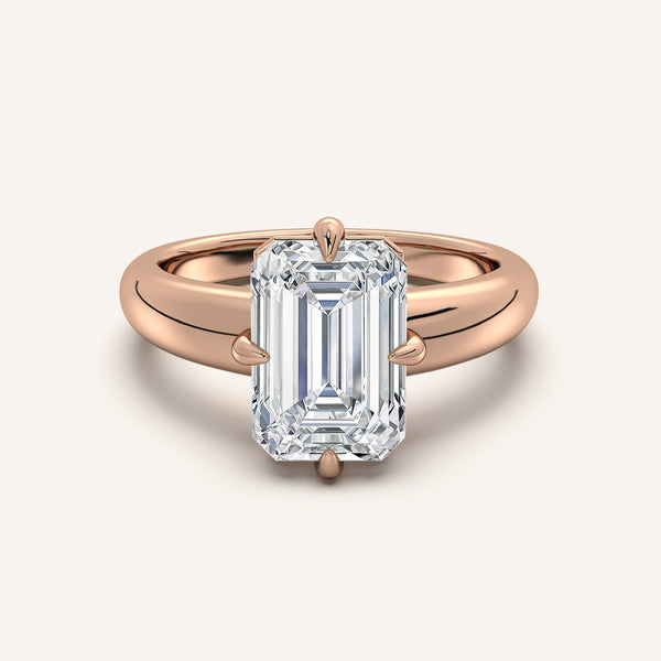 Emerald Cut Rounded Tapered Band Engagement Ring | 18k Rose Gold