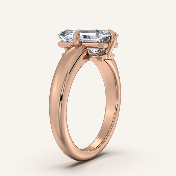 Emerald Cut Rounded Tapered Band Engagement Ring | 18k Rose Gold