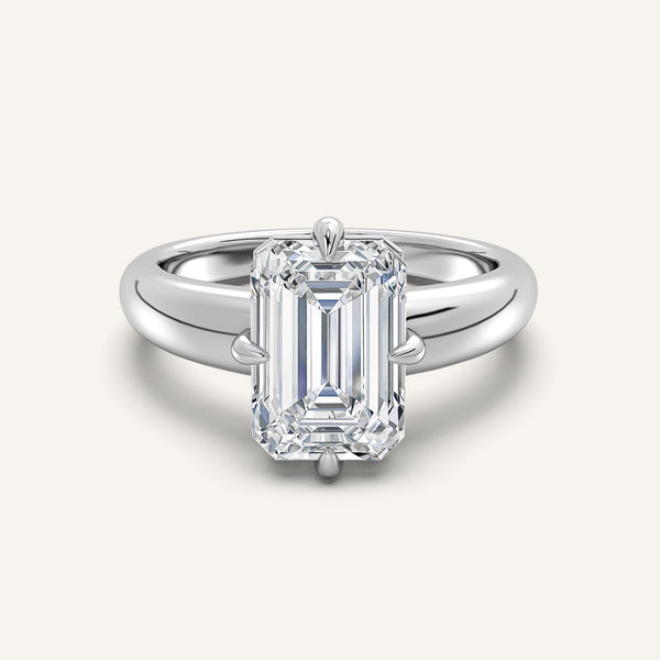 Emerald Cut Rounded Tapered Band Engagement Ring | 14k White Gold