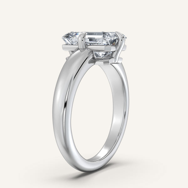 Emerald Cut Rounded Tapered Band Engagement Ring | 18k White Gold