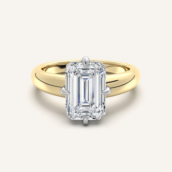 Emerald Cut Rounded Tapered Band Engagement Ring | 18k Two Tone Gold
