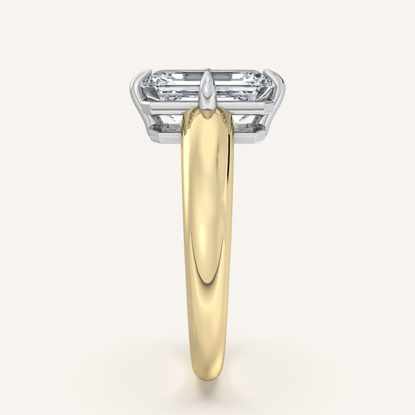 Emerald Cut Rounded Tapered Band Engagement Ring | 18k Two Tone Gold