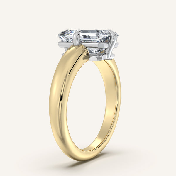 Emerald Cut Rounded Tapered Band Engagement Ring | 18k Two Tone Gold