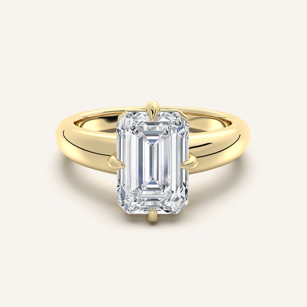 Emerald Cut Rounded Tapered Band Engagement Ring | 14k Yellow Gold