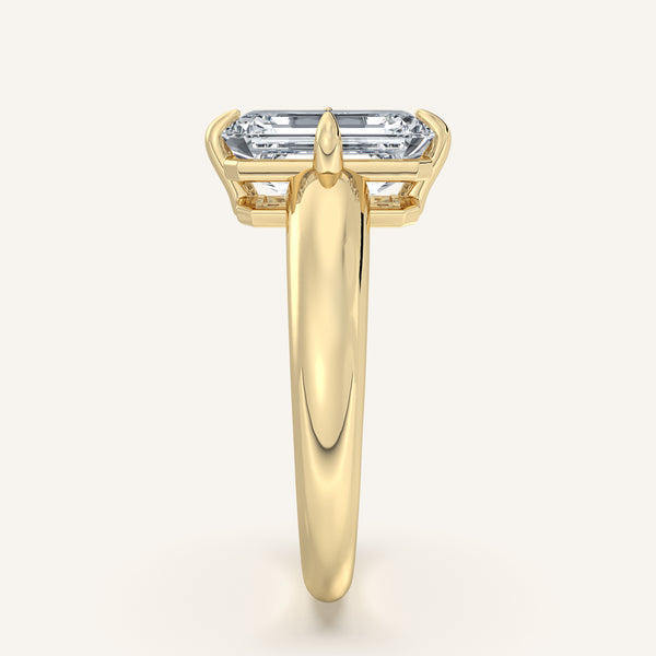 Emerald Cut Rounded Tapered Band Engagement Ring | 18k Yellow Gold