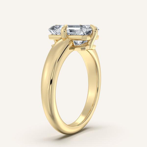 Emerald Cut Rounded Tapered Band Engagement Ring | 18k Yellow Gold