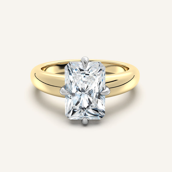 Radiant Cut Rounded Tapered Band Engagement Ring | 14k Two Tone Gold