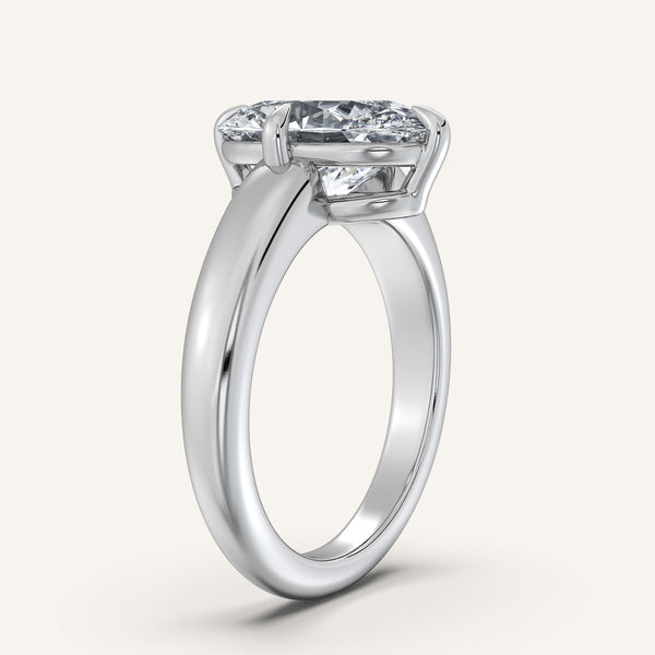 Oval Rounded Tapered Band Engagement Ring | 18k White Gold