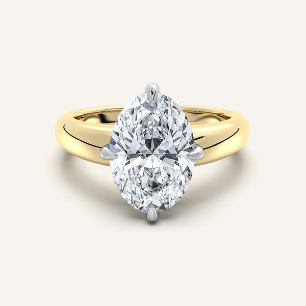 Oval Rounded Tapered Band Engagement Ring | 14k Two Tone Gold