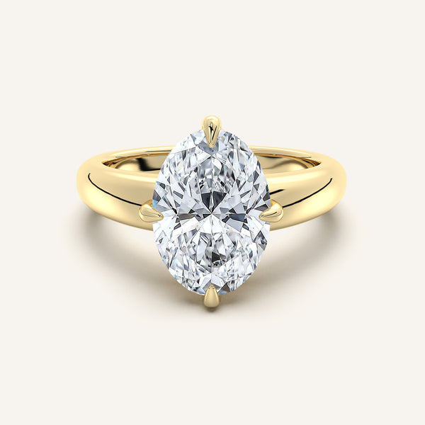 Oval Rounded Tapered Band Engagement Ring | 18k Yellow Gold