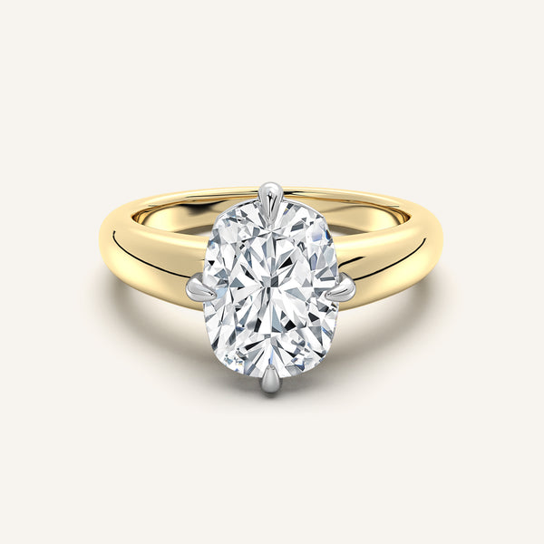 Cushion Cut Rounded Tapered Band Engagement Ring | 14k Two Tone Gold