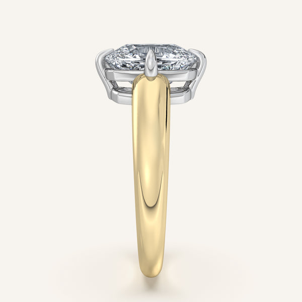 Cushion Cut Rounded Tapered Band Engagement Ring | 18k Two Tone Gold
