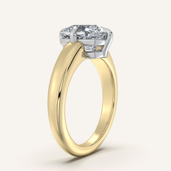 Cushion Cut Rounded Tapered Band Engagement Ring | 14k Two Tone Gold