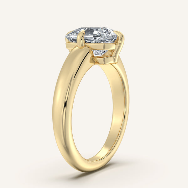Cushion Cut Rounded Tapered Band Engagement Ring | 14k Yellow Gold