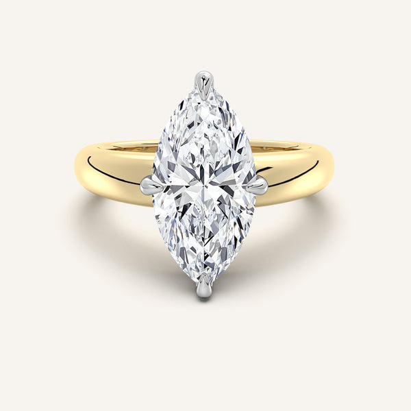 Marquise Rounded Tapered Band Engagement Ring | 14k Two Tone Gold