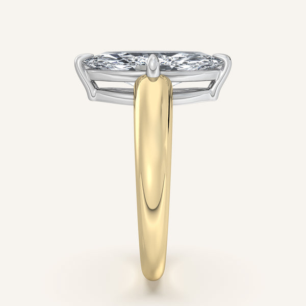 Marquise Rounded Tapered Band Engagement Ring | 14k Two Tone Gold