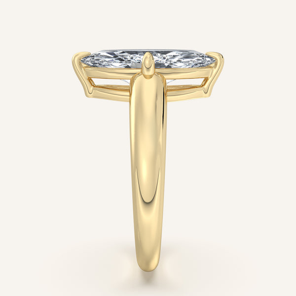 Marquise Rounded Tapered Band Engagement Ring | 14k Yellow Gold