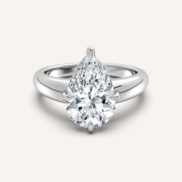 Pear Shape Rounded Tapered Band Engagement Ring | 14k White Gold