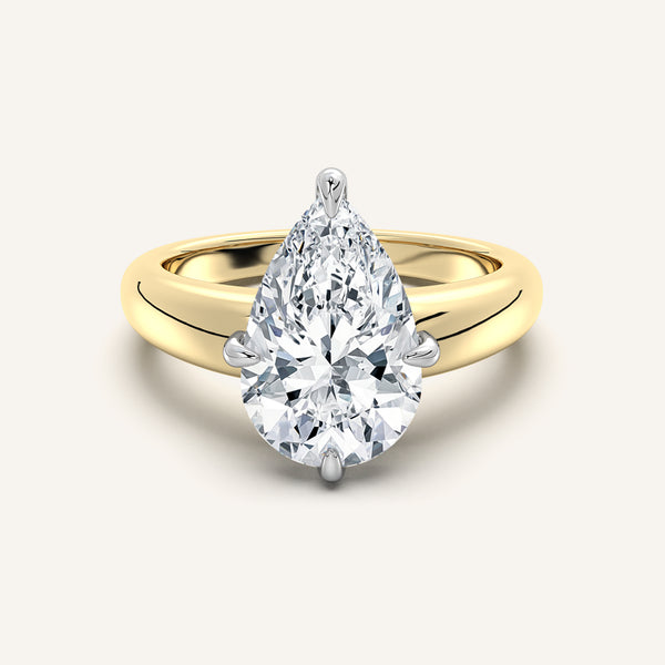 Pear Shape Rounded Tapered Band Engagement Ring | 14k Two Tone Gold