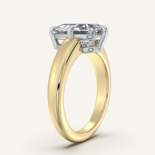 Pear Shape Rounded Tapered Band Engagement Ring | 14k Two Tone Gold