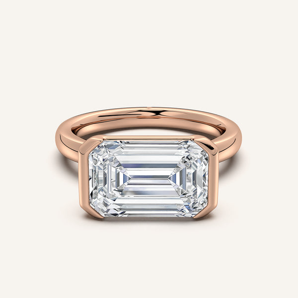 Emerald Cut East West Half Bezel Ring | 18k Rose Gold