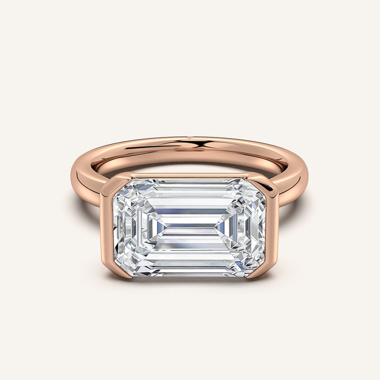 Image for Emerald Cut East West Half Bezel Ring | 14k Rose Gold