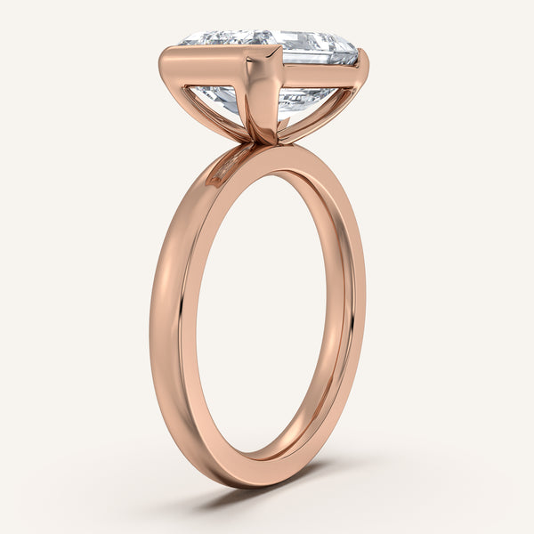 Emerald Cut East West Half Bezel Ring | 18k Rose Gold